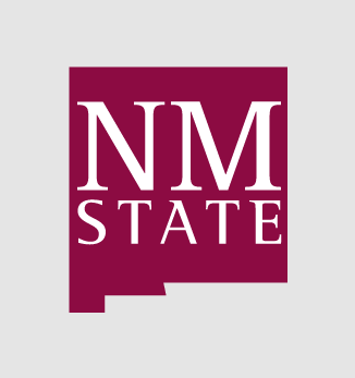 New Mexico State University logo with white “NM STATE” text on a maroon block.